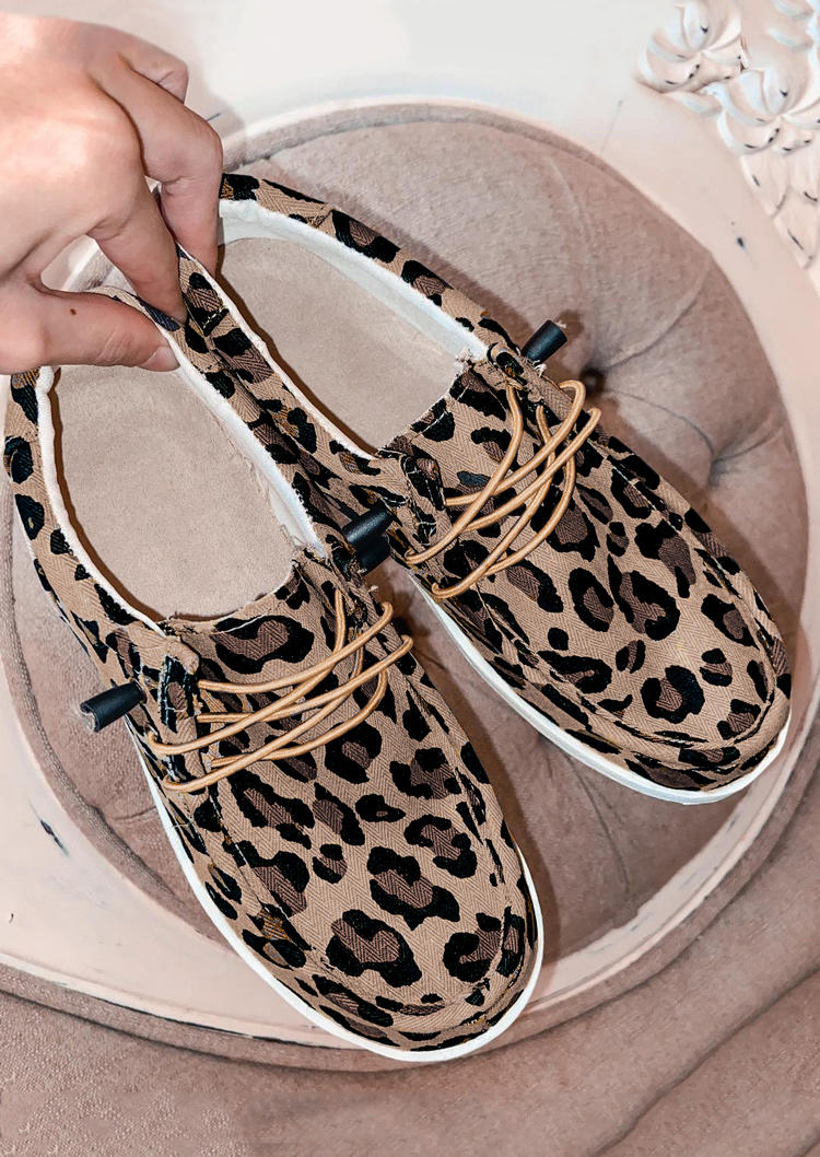 Leopard Slip On Round Toe Flat Sneakers Fannyme